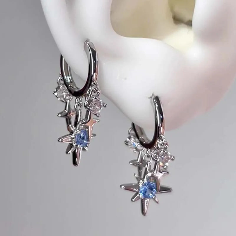 Blue Star Hoop Earrings