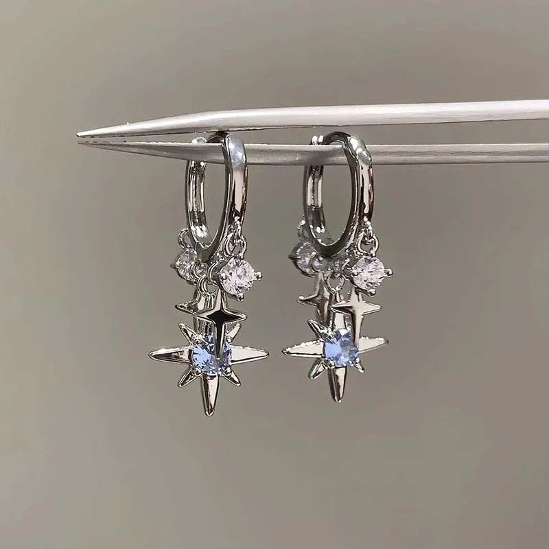Blue Star Hoop Earrings