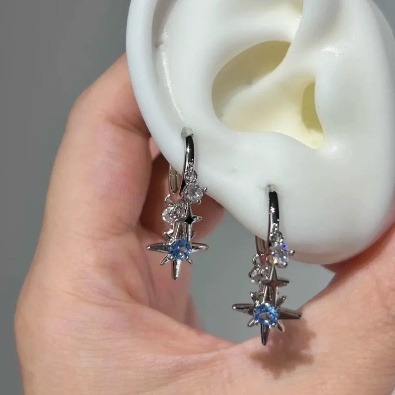 Blue Star Hoop Earrings